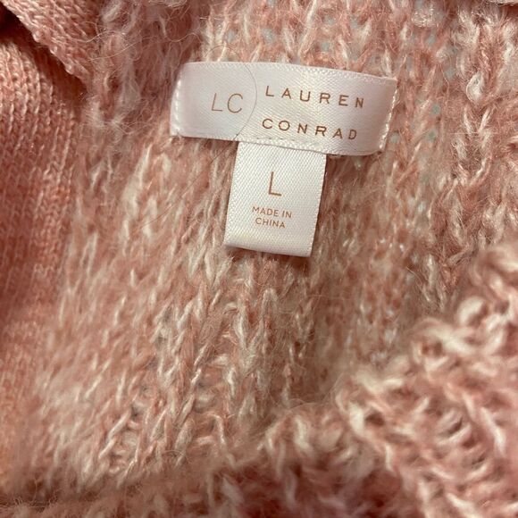 Lauren Conrad Long Sleeve Pink Fuzzy Sweater with Satin Back Bow Size Large - Picture 11 of 15